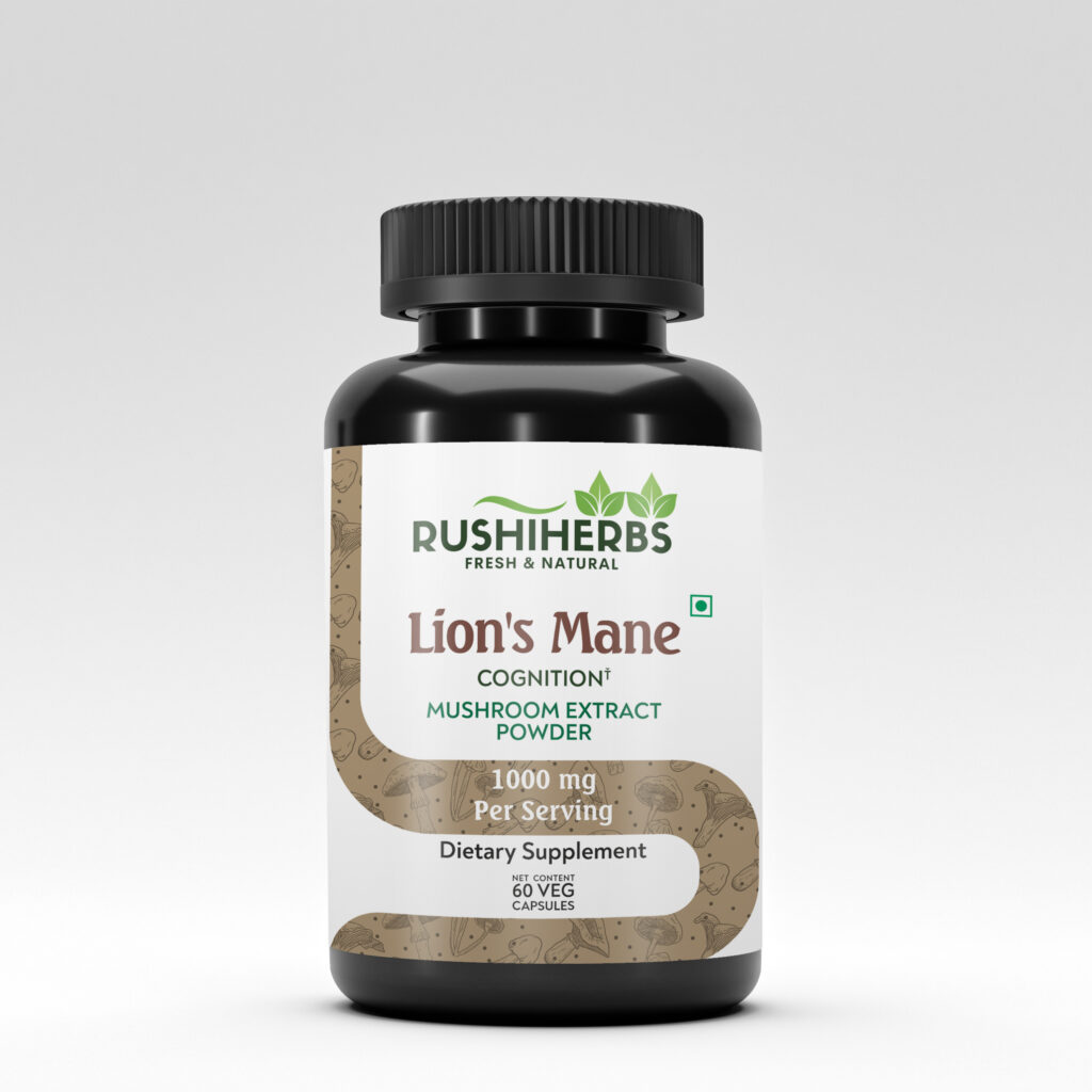 Rushi Herbs Lion's Mane Mushroom Extract 1000mg - 60 Veg Capsules
