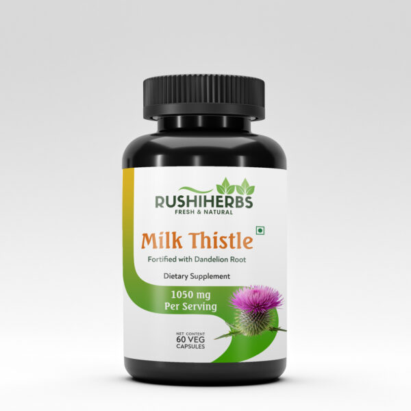 Rushi Herbs Milk Thistle , Fortified With Dandelion Root , 1050 mg | 60 Vegan Capsules