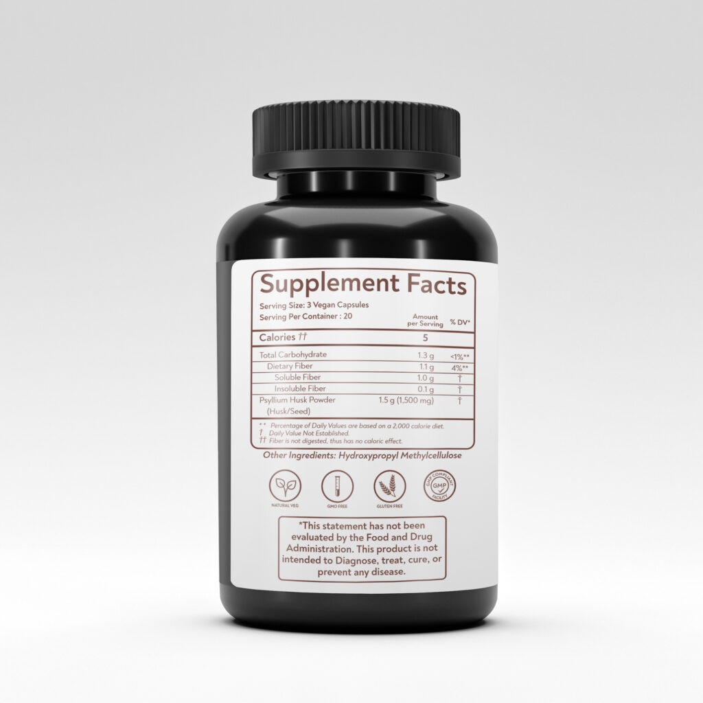 Supplement facts label for Rushi Herbs Psyllium Husk