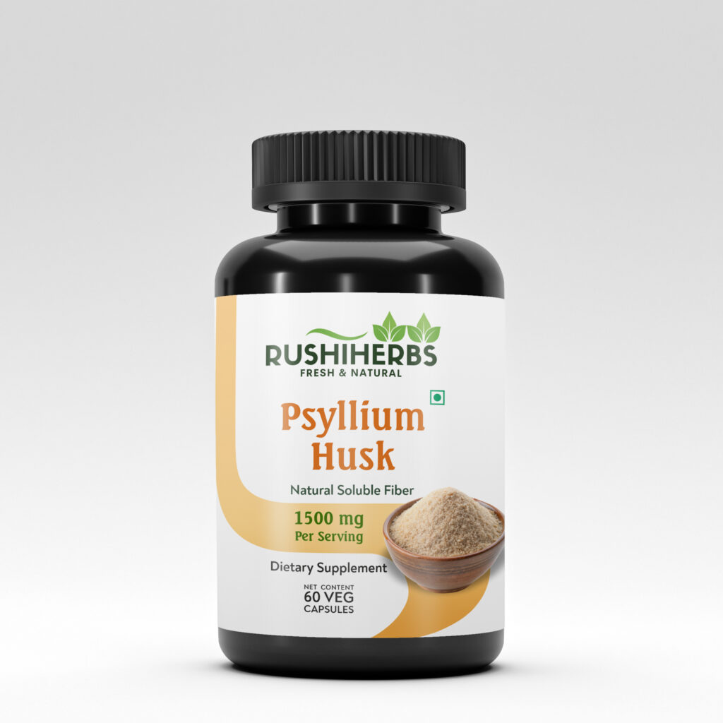 Rushi Herbs Psyllium Husk (Isabgol) Fiber Capsules - 1500mg - 60 Veg Capsules