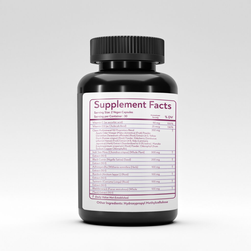Supplement facts label for Rushi Herbs Sea Moss Complex