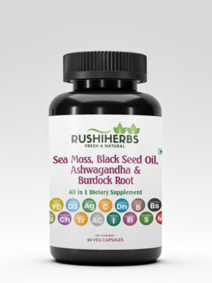 Rushi Herbs Sea Moss, Black Seed Oil Capsule, Ashwagandha & Burdock Root  | 60 Vegan Capsules