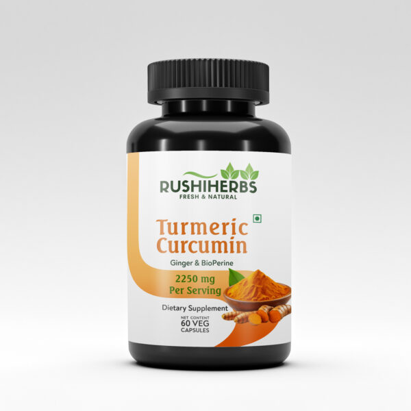 Rushi Herbs Turmeric and Curcumin Capsules -2250 mg| 60 Vegan Capsules