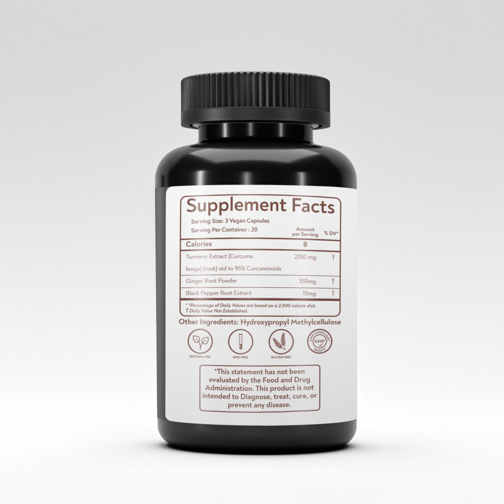 Supplement facts label for Rushi Herbs Turmeric & Ginger