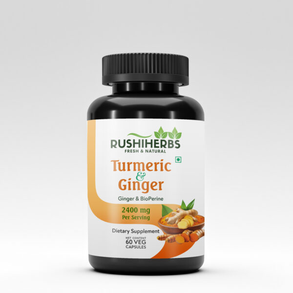 Rushi Herbs Turmeric & Ginger Capsules – 2400 mg | 60 Vegan Capsules