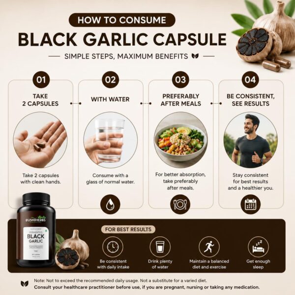 Rushi Herbs Fermented Black Garlic Capsules - 1000mg - 60 Vegan Capsules