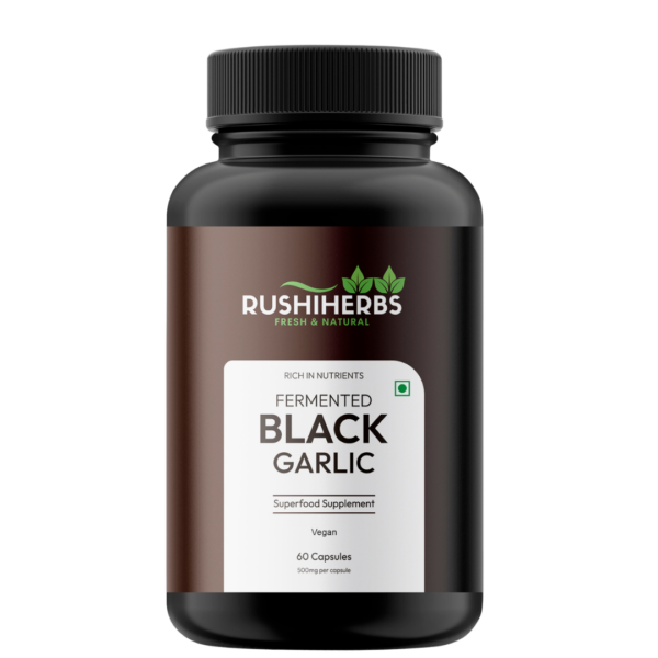 Rushi Herbs Fermented Black Garlic Capsules - 1000mg - 60 Vegan Capsules