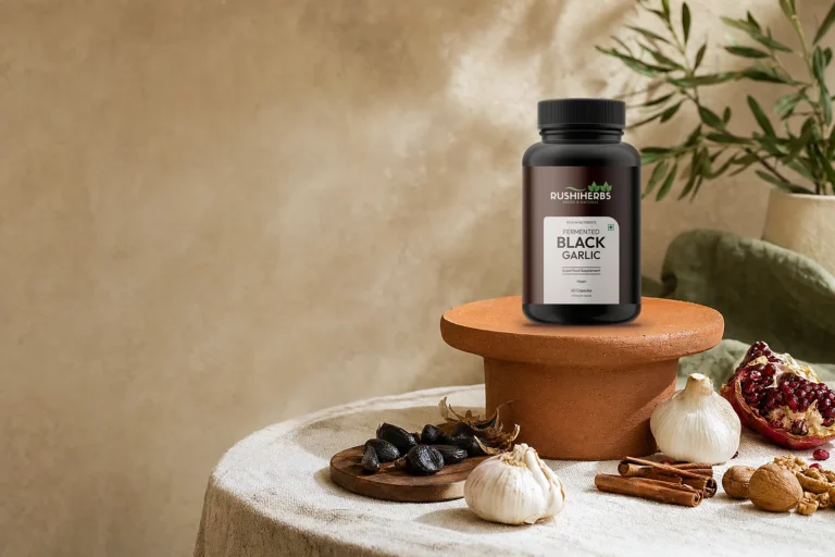 Black garlic cloves and Rushi Herbs black garlic capsules