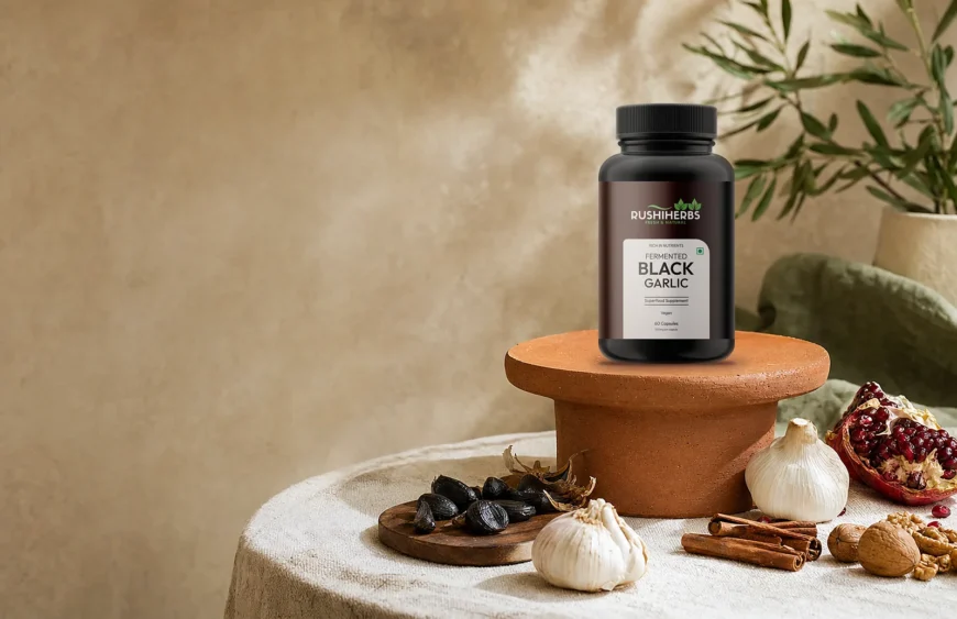 Black garlic cloves and Rushi Herbs black garlic capsules
