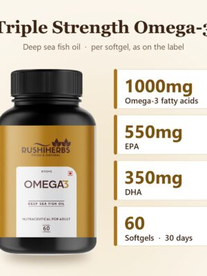 Rushi Herbs Omega-3 Fish Oil - 1000mg omega-3, 550mg EPA, 350mg DHA per softgel, 60 softgels