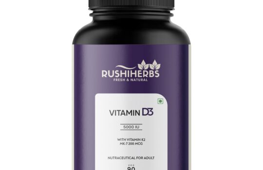 Rushi Herbs Vitamin D3 5000 IU with Vitamin K2 MK-7 200mcg, 90 veg capsules