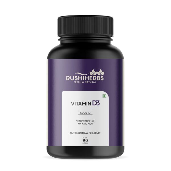 Rushi Herbs Vitamin D3 5000 IU with Vitamin K2 MK-7 200mcg - 90 Veg Capsules