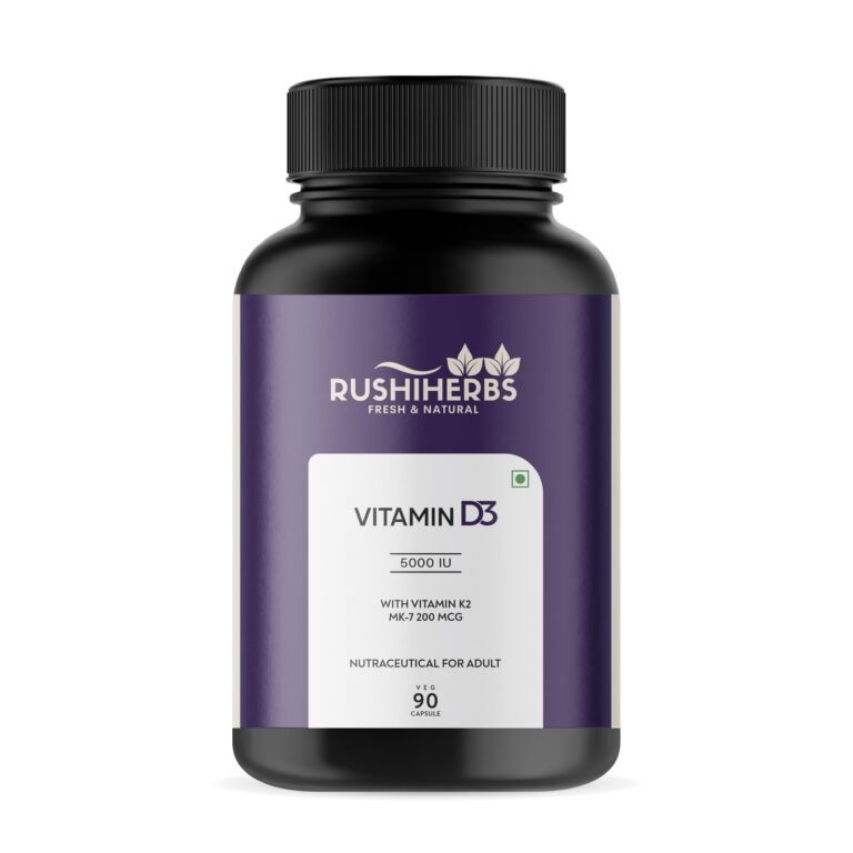 Rushi Herbs Vitamin D3 5000 IU with Vitamin K2 MK-7 200mcg, 90 veg capsules